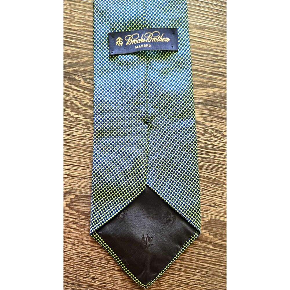 Brooks Brothers Green & Blue Geometric Silk Woven Men's Pointed Tie